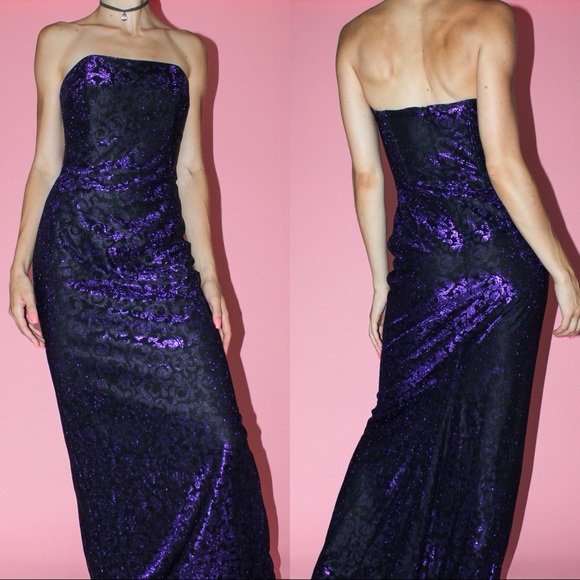 VTG 90s Gunne Sax Jessica McClintock Strapless Purple Floor-Length Cocktail Gown - Picture 2 of 9